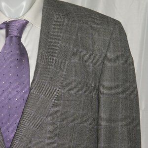 Paul Stuart Super 120 Cashmere Gray Plaid Woven in England Two Button Suit 41S